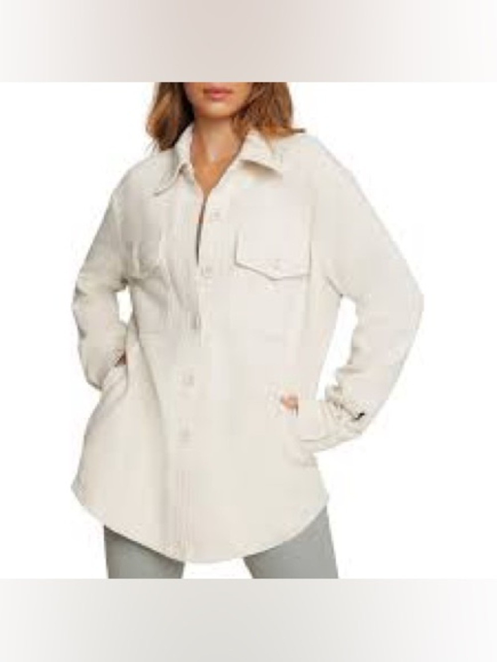 Good American bone collared fleece lined button down shacket